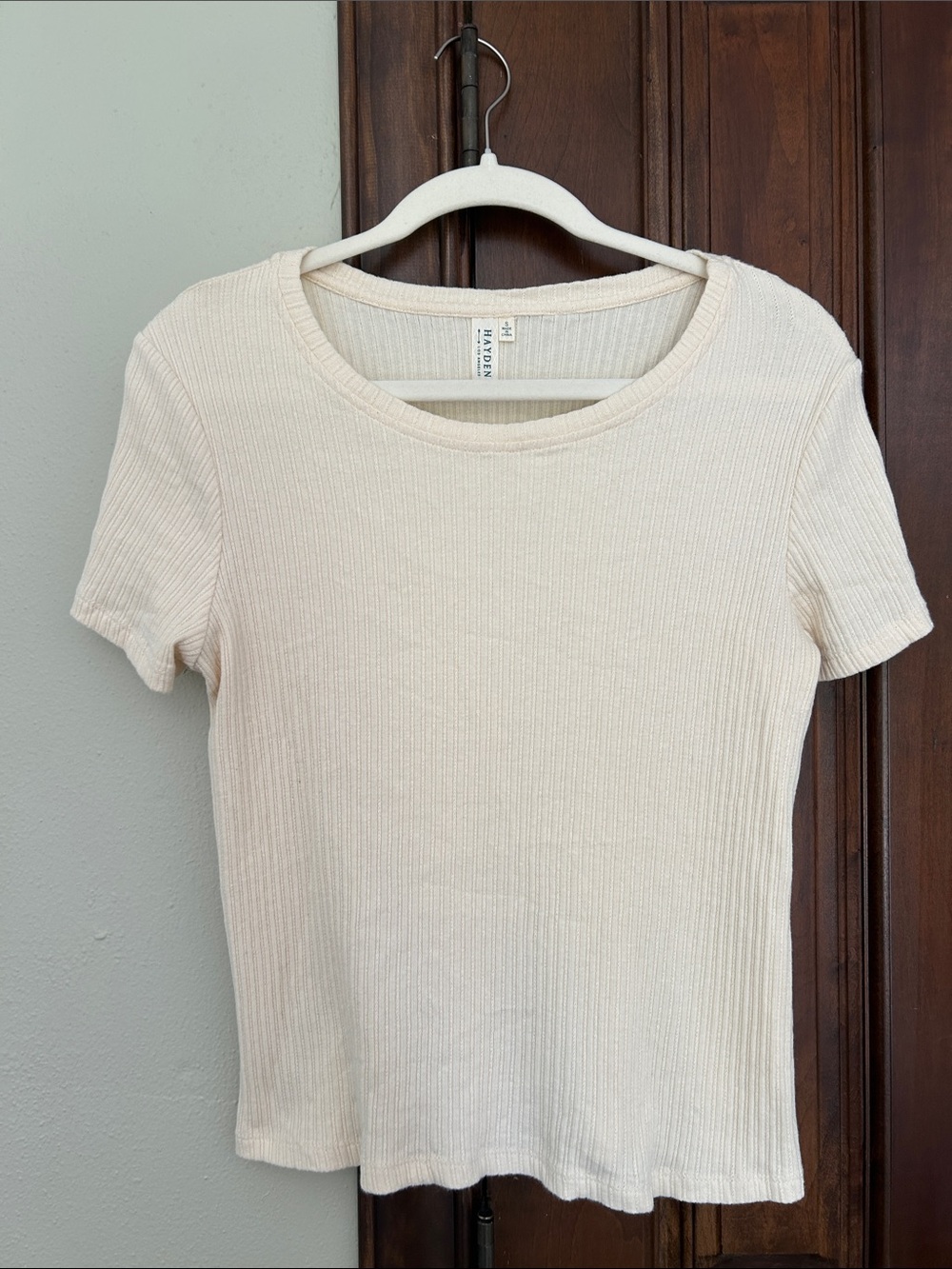 HAYDEN LOS ANGELES Ivory Ribbed Short Sleeve Tee